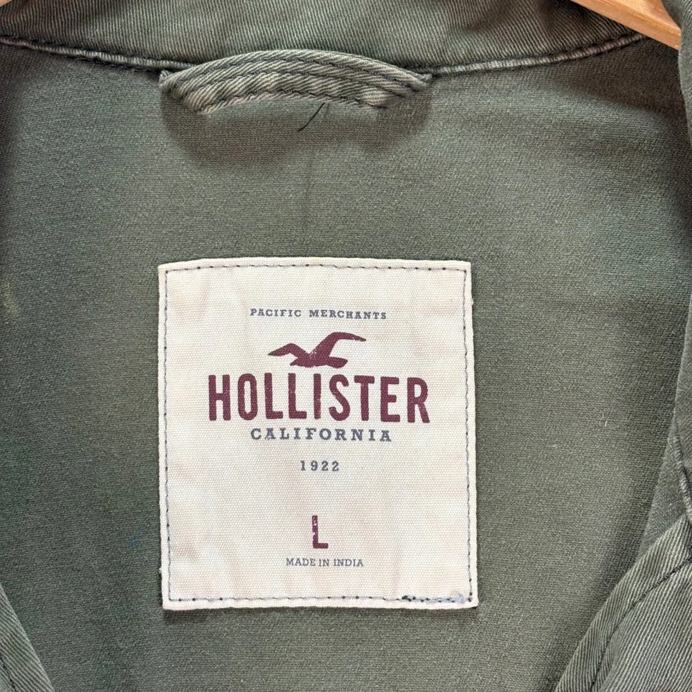 Hollister Women L Utility Jacket Green Moto Stitch Drawstring Waist‎ Casual Coat